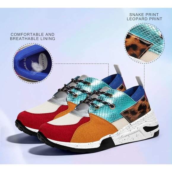 🆕 Women Red High Heel Wedge Sneakers Fashion Cliff Platform Retro Lace Up Shoes - Picture 3 of 9